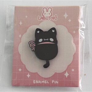 Labutori Black Cat Enamel Lapel Pin Cute Pink Ribbon Backpack Vest